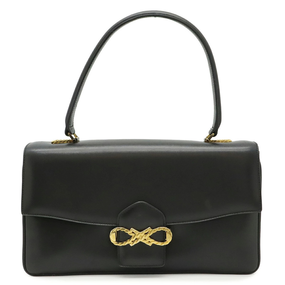 Celine Ribbon Shoulder Bag Hobo Leather Black Gold
